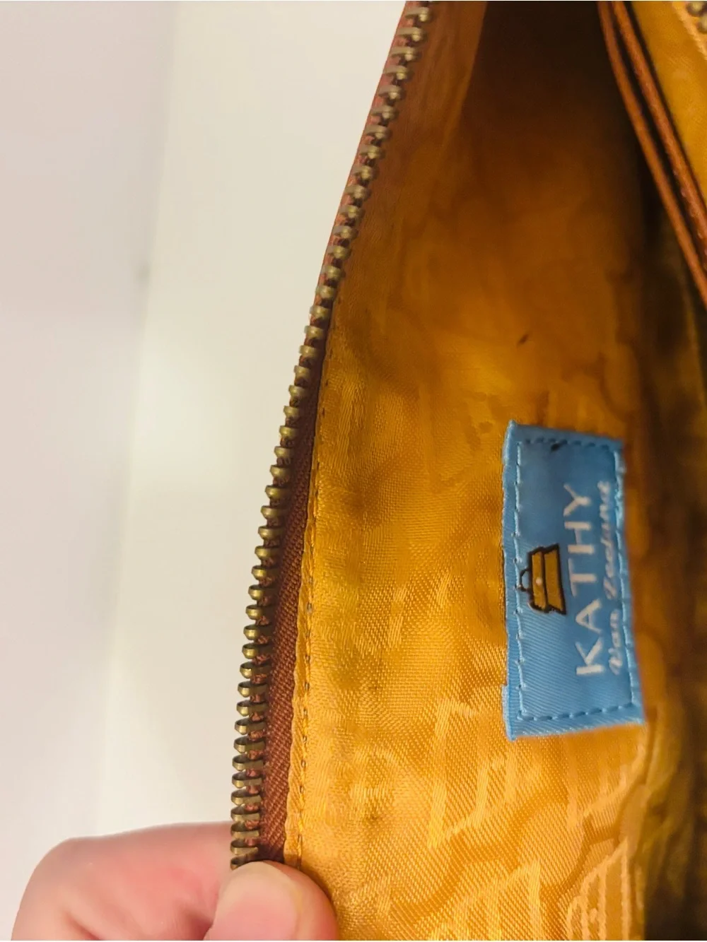 KATHY VAN ZEELAND VINTAGE Y2K Brick Brown Leather Studded Wristlet